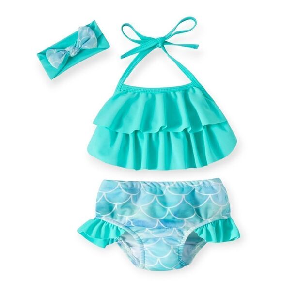 NWT Two Piece Ruffle Mermaid Bikini for Toddler Beach Swimming - Picture 3 of 8